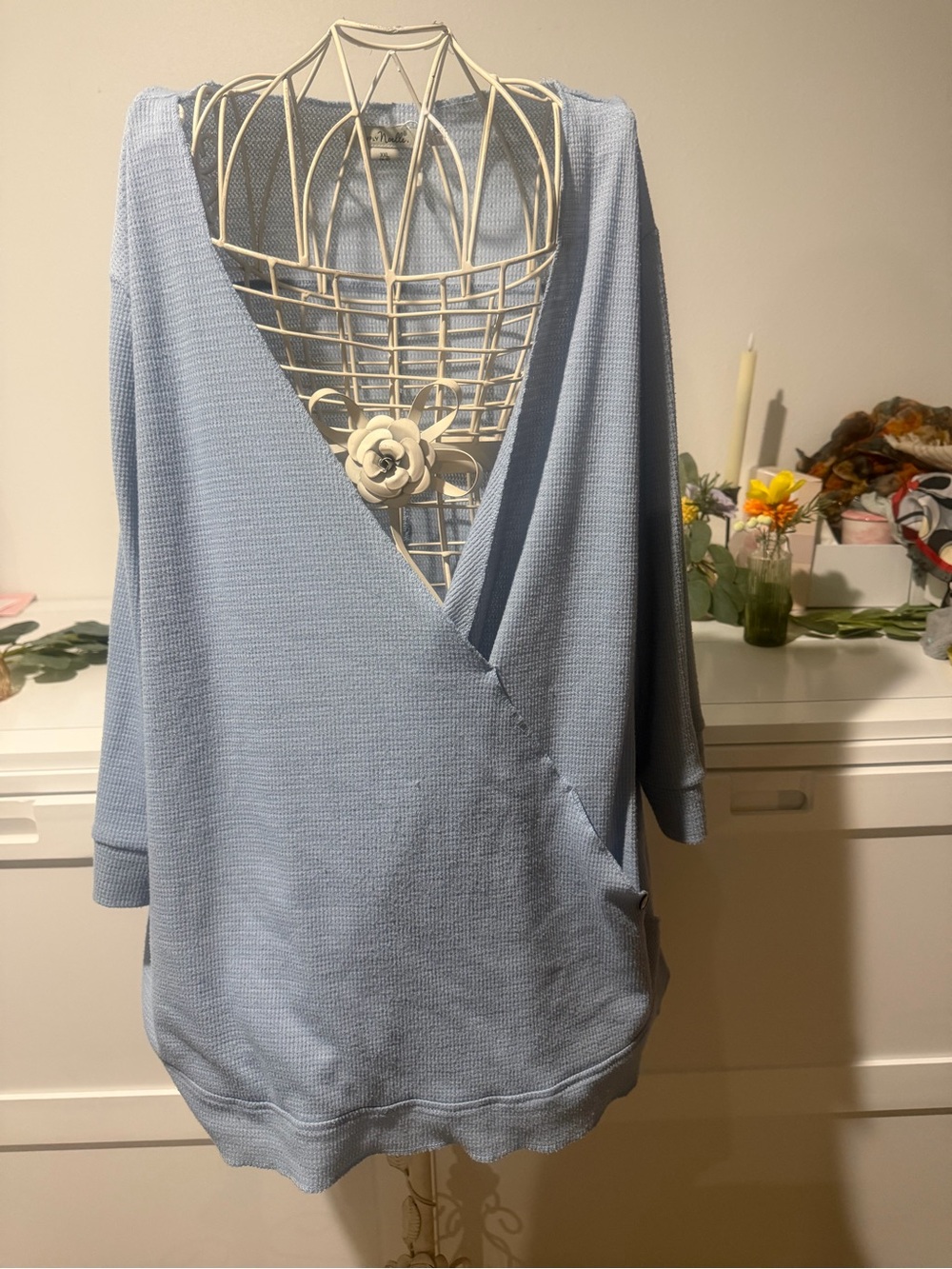 Simply Noelle Light Blue Waffle Knit Wrap Sweater